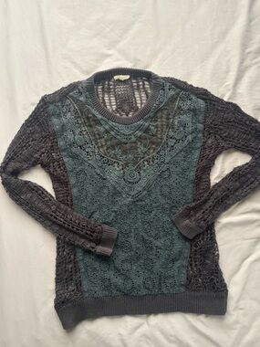 Women's Dark Teal Lace Front Knit Sweater